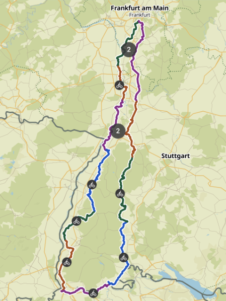 Gesamt: 11 Tage, 940 Kilometer, 6430 Höhenmeter Komoot-Collection: https://www.komoot.de/collection/2248200/-radtour-dreieich-basel-dreieich